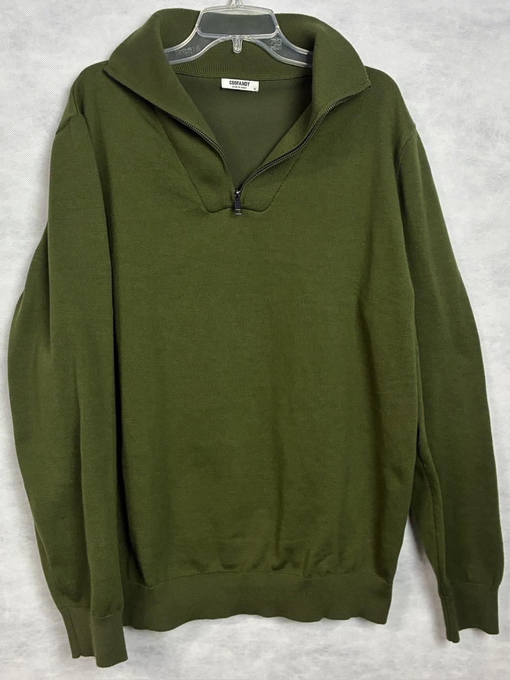 Men’s Coofandy Quarter Zip Sweater SZ XL Olive Green Ribbed Knit Pullover